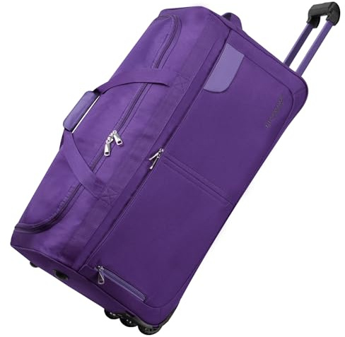 Rocklands® Lightweight Luggage Rolling Holdall Suitcase Wheeled Duffle Bag Cargo Sport Travel Bag RL501 (Purple, Medium - 28 (H74 x L37 x W36 cm))