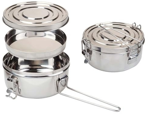 VFM e-Store 1 boîte Tiffin en acier inoxydable pour aliments chauds et froids - Passe au lave-vaisselle - Accessoires pour le camping, les voyages et les vacances - 18 cm x 18 cm - Argenté