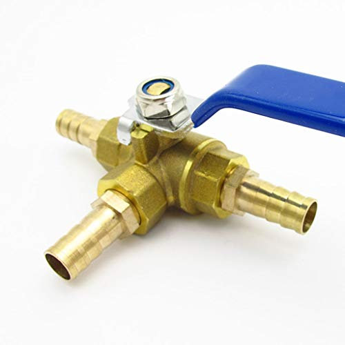 YIHANWUU 3-Way Ball Valve, 4Mm-19Mm Hose Barb Full Port L-Port Three Way Brass Ball Valve Connector, for Water Oil Air Gas/8Mm Od