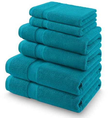Homaxy 6er-Pack Handtücher Set aus 100% Baumwolle, 500 g/m² Weich & Saugstark, Waschbar bis 60°C - 2 Badetücher 70x140 cm & 2 Handtücher 50x100 cm & 2 Gästetücher 30x50 cm, Türkis