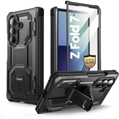 i-Blason Armorbox Cover per Samsung Galaxy Z Fold 7 con Supporto [Pellicola in Vetro Temperato] [Protezione Cerniera] Custodia Ultra-Resistente Antiurto a Protezione Totale per Z Fold 7 (Nero)