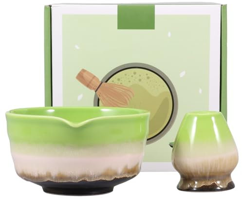 Cuenco japonés para matcha de 2 piezas de cerámica con soporte para batidores de varillas de 500 ml, fácil de suministrar batidor, cuenco de té Chawan Matcha para principiantes, amantes de bricolaje