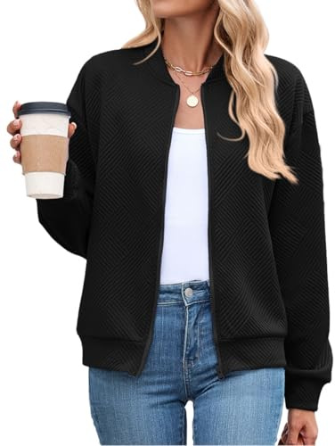 PANOZON Femmes Manches Longues Blouson Jacquard Bombardier Décontracté Zippée Veste de Baseball Légère