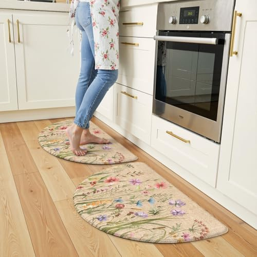 KIMODE Küchenmatten für den Boden, Anti-Ermüdung, halbrund, gepolstert, ergonomisch, wasserdicht, Stehmatten, Boho-Küchenteppiche, rutschfest, für Wäsche, Büro, Hellbraun