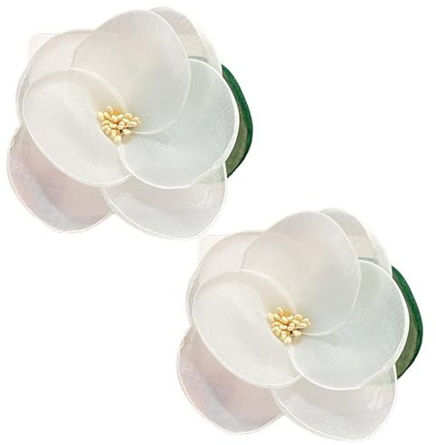 Clip à cheveux à fleurs blanches, 2pcs en tissu en soie épingles cheveux floraux, sans glissement en épingle mignonne pour les femmes cadeaux enfants clip hawaïen