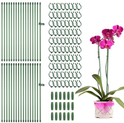 uxcell 40 estacas de soporte para plantas, estacas ajustables de 11.8 pulgadas, varillas de soporte para plantas de jardín con clip y tubo de conexión para orquídea, tomate rosa