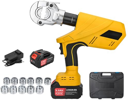 VNATWGOO Pinza Crimpatrice Idraulica Elettrica A Batteria per Terminali, Pinza Crimpatrice A Batteria da 60 KN E 120 KN con Stampi di Diverse Dimensioni E 2 Batterie CD300