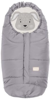Moovo by Nuvita 9205 Ovetto Cuccioli | Sacco Universale per Seggiolini Auto con Animaletti | Perfetto per Bambini da 0 a 6 Mesi (80 cm) | Resistente al Freddo fino a -10°C | Grigio Chiaro