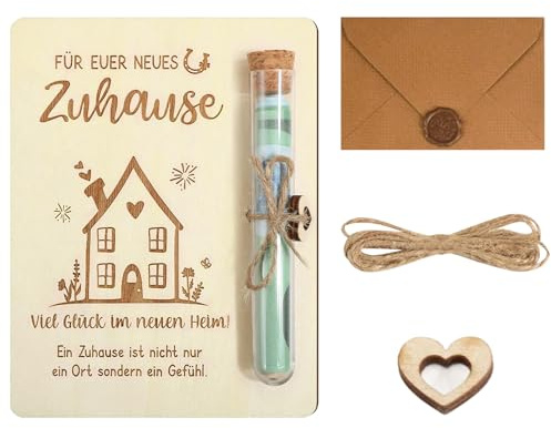 Einweihungsgeschenk Haus, Holz Verpackung für Geldgeschenke, Einzugsgeschenke Wohnung mit Reagenzglas, Geschenk zum Einzug mit Umschlag, Richtfest Geschenk Geldgeschenk für Familie und Freunde