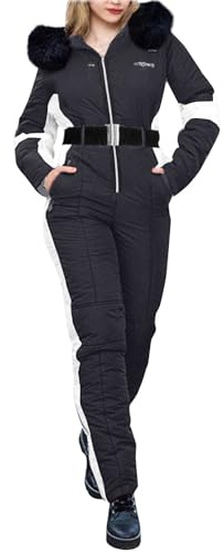 Generisch Tuta da neve da ragazza, da sci, antivento, set invernale caldo con cintura, tuta da sci, tuta da neve, abbigliamento da sci, Nero , 13-14 anni