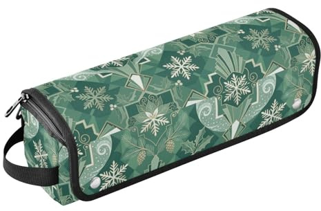 Étui de voyage 2 en 1 pour fer à friser avec coussinet résistant à la chaleur, étui de transport double couche pour fers plats, fers à lisser, fers à friser, flocons de neige verts pour femmes
