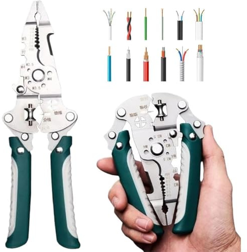 Pince à dénuder pliable combinant des outils de coupe, de sertissage, de séparation et de tournevis pour travaux électriques et réparations à domicile