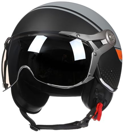 Caschi Jet E Demi-Jet Casco Mezzo 3/4 Retro Approvato DOTECE Caschi Cromwell Aperto Casco Moto Con Visiera Elmetto Scodella Per Adulti Uomini Donne Nei'chen Rimovibile E,L:59-60CM