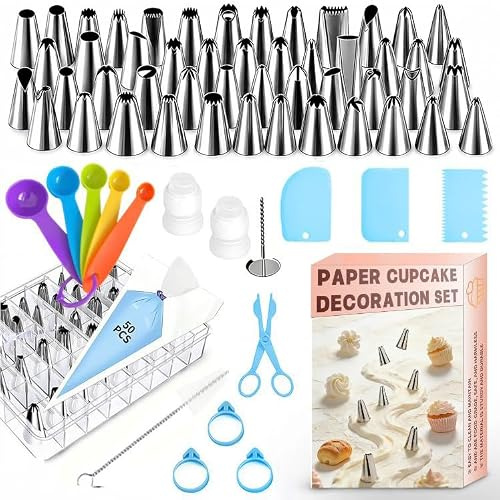 121 PCS Piping Bags and Nozzles Set, 55 PCS Stainless Steel Piping Tips | 50 Disposable Piping Bags,piping nozzles Icing Piping Kit for Cake Decorating,Cupcake,Cookie, Baking Supplies Beginners Pros
