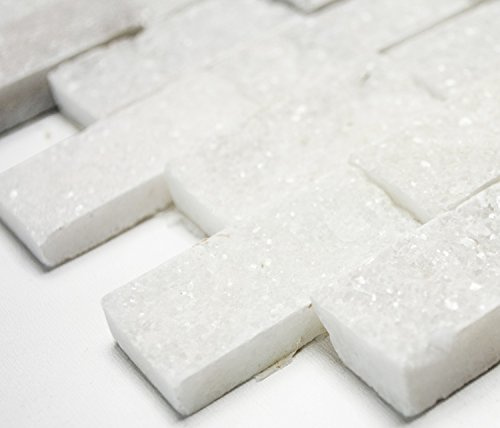 Mosaik Fliese Marmor Naturstein weiß Brick Splitface Ibiza Sugar Marble 3D für WAND BAD WC DUSCHE KÜCHE, Mattengröße: 305x290 = 0,09 qm, Steingröße: 23x48x12 mm - 1 Matte