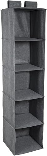 Bigso Box of Sweden Hyllorganiserare för klädstången med 5 stora hyllor – hängande organisatör för garderob med kardborreband – hängande hylla av polyester och kartong