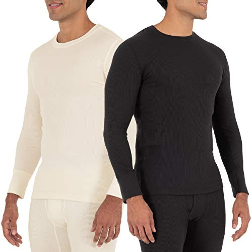 Fruit of the Loom Men's Recycled Waffle Thermal Underwear Crew Top, Black, Large