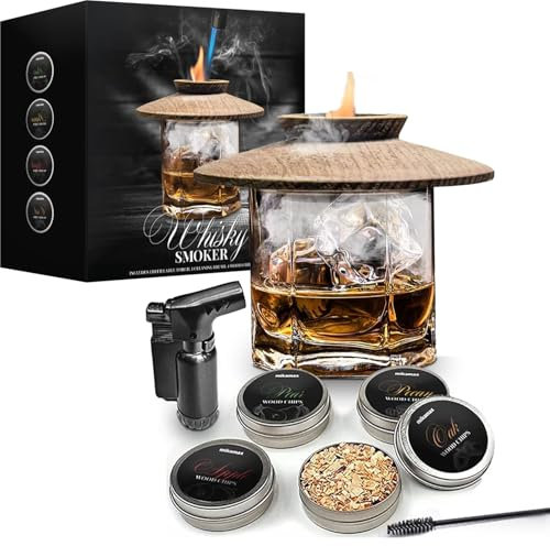 Mikamax Whisky Smoker Set – Cocktail Smoker – Bois de Fumage – Smoke Infuser – 4 Saveurs Différentes – Y compris Briquet Torche