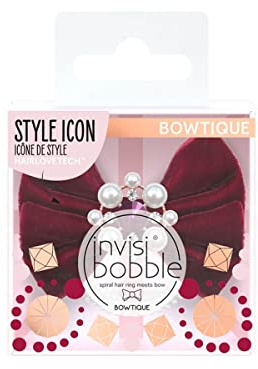 Invisibobble Bowtique Haarschleife, Spiral Haargummi Schleife Bordeaux Rot mit Perlen I Haarschmuck für Mädchen & Damen I Limited Collection