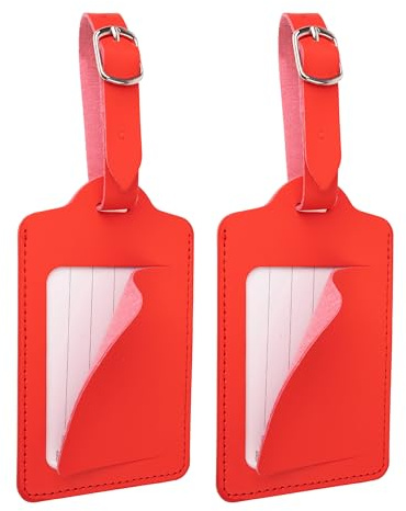 Etichetta per bagaglio con etichetta con indirizzo, confezione da 2, in rosso, elegante similpelle con protezione per copertina, per viaggi aerei, crociere, etichetta per bagaglio con nome