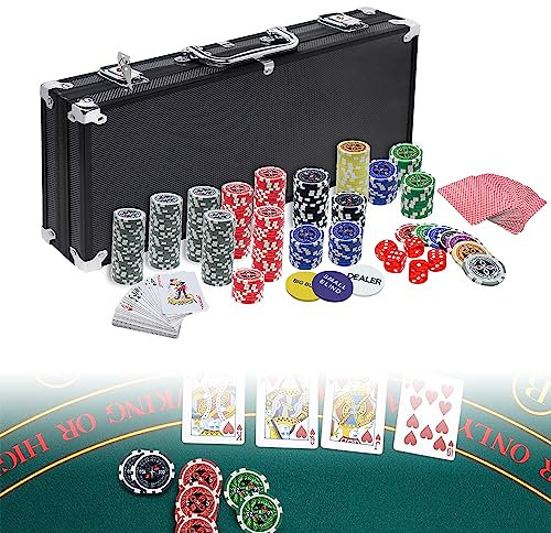YZNAHRE 500 Chips Pokerkoffer Poker Set Pokerspiel Pokerchips Pokerset mit 2 Schlüssel, 2 Pokerdecks,5 Würfeln, 3 Dealer Button und Aluminium Koffer - Schwarz