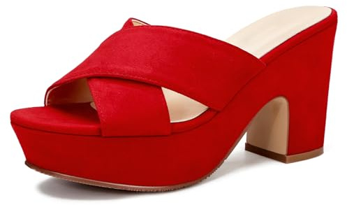 sexrosly Sandali da donna con plateau e zeppa, sandali con punta aperta, senza lacci, con plateau, décolleté eleganti, Rosso, 37 EU