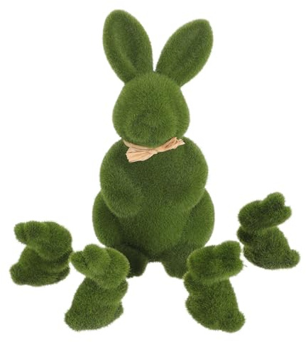 5pcs Easter Moss Bunny Figurine Green Flocked Bunny Statue Artificial Turf Grass Rabbit Decor Garden Sculpture for Spring Easter Home Garden Decor (Green)