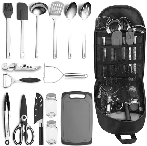 ReaNea Accessori essenziali per il campeggio Attrezzatura da campeggio Must Haves, Cucina da campeggio Rv Set di utensili da cucina Zaino in spalla Forniture Camper Gadget Outdoor