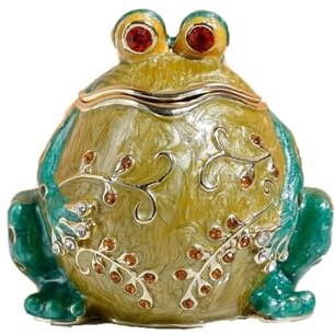 Mini Frog Jewelry Box Hand Painted Enamel Frog Trinket Box Vintage Crystals Jeweled Trinket Box Jewelry Organizer Zinc Alloy Decorative for Earrings for Jewelry Desktop Figurine Collectible