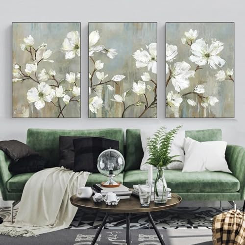 RDRDtbtr Blühender Apfelbaum Blumenöl Wand Bilder Poster und Kunstdrucke Retro nordische Leinwandbild Bilder für Wohnzimmer Inneneinrichtung Heimdekoration 50 x 70 cm x 3 ungerahmt