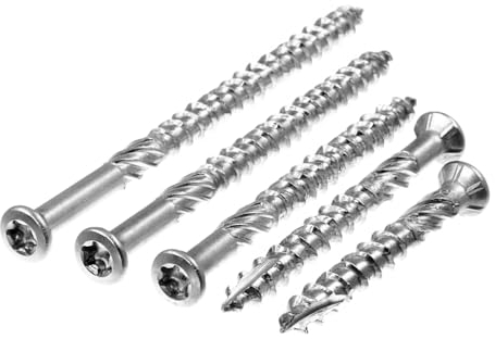 SECCARO Liseko Lot de 100 vis à bois pour terrasse 5 x 50 mm en acier inoxydable A4 avec pointe coupée et encoche de coupe, TX/six pans creux