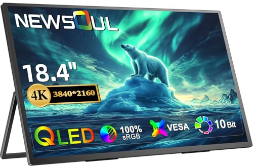 Newsoul Portable Monitor QLED 18.4 Inch 4K UHD 1500:1 Matte Screen, Aluminium Shell, Narrow Bezel Design with VESA Hole, Mini HDMI and USB-C Ports, Larger Second Screen for Laptop/Phone/Gaming