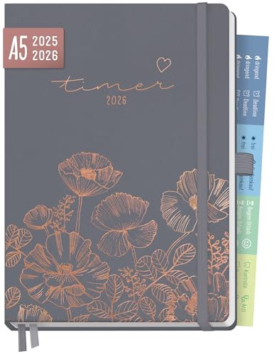 Häfft® Chäff-Timer Premium Kalender 2025/2026 A5 Poppy Buchkalender, Terminplaner, Terminkalender, Wochenplaner, Wochenkalender 18 Monate: Juli 25 bis Dez 26 - nachhaltig & klimafreundlich