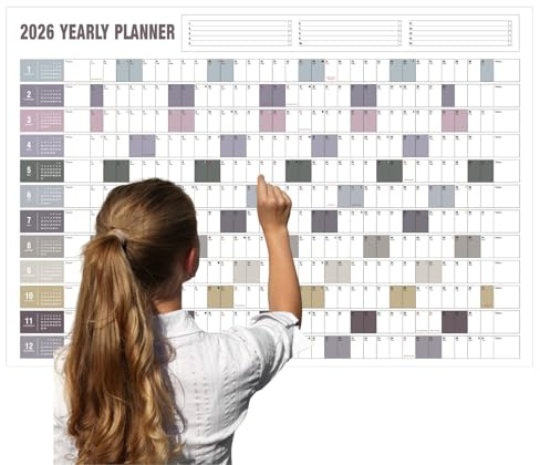 Litacimi årlig väggkalender 2025 med månfas, papper helår väggkalender en sida, 365 dagskalender med ett ögonkast, stor kalender för vägg 60 cm x 83 cm