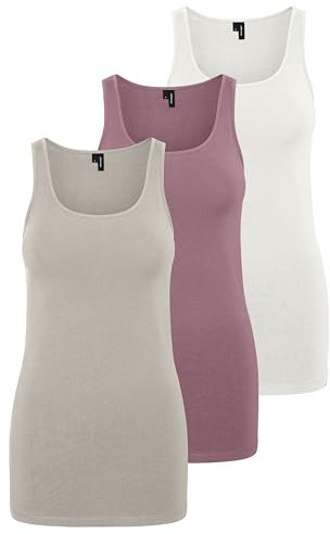 VERO MODA Damen VMMAXI My Soft Long Tank TOP GA 3PACK, Mesa Rose, White Alyssum, Chateau Gray, XL