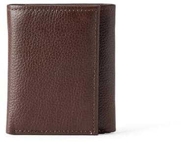 Amazon Essentials Portefeuille À Trois Volets En Cuir Pleine Fleur Grainé Homme, Brun Foncé, Taille Unique