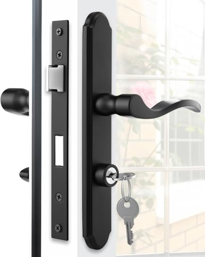 MaxxGeek Flat Slot Storm Door Handle Complete Set, Mortise Keyed Lever Mount Latch with Deadbolt for Screen and Storm Doors (Matte Black)
