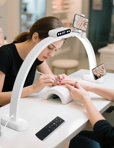 LANMOU Halvmåne nagellampa, bord för nagel med fjärrkontroll, dimbar och (3 000K-6 500K), display och telefonhållare | Vikbar | 35 W 2 800 LM | för vardagsrum, Pro och DIY