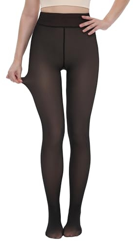 TNNZEET Collant Polaire Femme Taille Haute, Collant Thermique Femme Effet Transparent, Collants Doublés d'Hiver, Noir Transparent,S-M