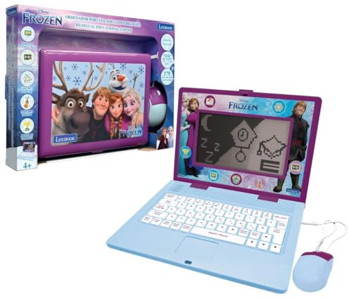 LEXIBOOK, Frozen, tvåspråkig dator och utbildning spanska/engelska, leksak för barn, 170 aktiviteter för att lära sig, spela spel och musik, storskärm, lila/blå, JC599FZi2LXB