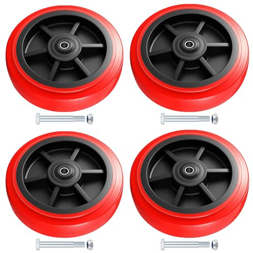 8 Inch Caster Wheel,Polyurethane Caster Set of 4 Load 5000 Lbs,Polyurethane Surface TPE Casters,Dual Ball Bearings,Heavy Duty Casters Replace,for Replace Flatbed Cart & Trolleys Wheels (4 Pack)