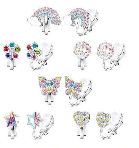 SZMK 6 Pares Pendientes Clip Niña,Pendientes de Pinza Sin Agujero Niña,Clip on Earrings Kids,Pendiente Hipoalergenicos Sin Perforacion,Flores Pendiente Unicornio Mariposas para Regalo, Fiesta