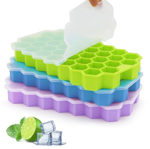 Dermalyx 3-pack iskubsbricka i silikon med lock, 37 fack isformare, lätt att frigöra, återanvändbar 111 stycken små isblock för iskaffe och choklad