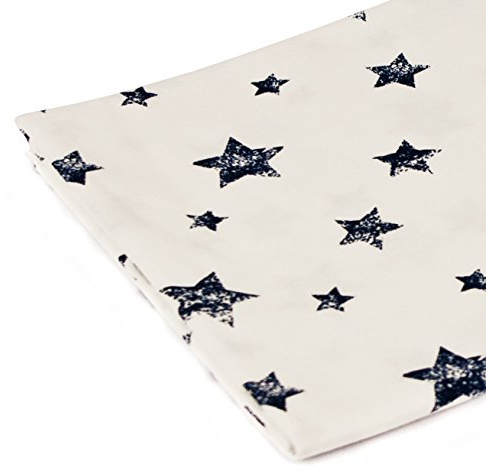 1buy3 Jersey Stoff Gemustert zum nähen | 92% Baumwolle, 8% Elasthan | Kinderstoff | Baumwolljersey | Muster: Sterne (dunkelblau) auf Weiß | 50cm x 160cm | Grundpreis je m² = €11,24