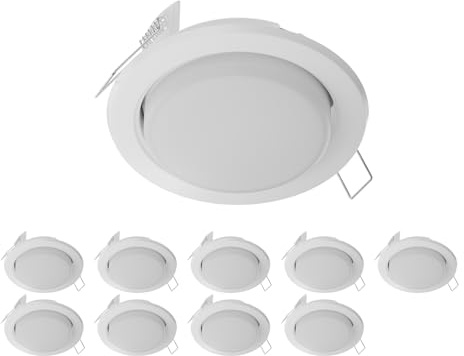 ledscom.de 10 Stück LED Einbaustrahler Zobe flach GX53 weiß matt rund 6,105W 560lm 107mm Ø Lochkreis 90mm Ø