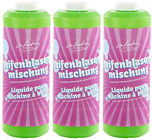 infactory Seifenblasenflüssigkeit: Mischung für Bunte Seifenblasen, 3X 1 Liter (Seifenblasennachfüllflaschen, Seifenblasenmischungen, Zauberstab)