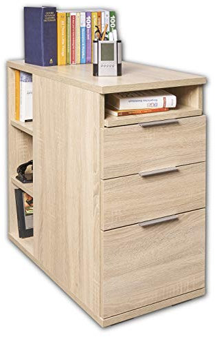 mutatio Schubladenschrank Container mit Schubladen 40 cm x 75 cm x 75 cm Bürocontainer Sonoma Eiche Beistellschrank Für Schreibtisch Nachttisch Unterschrank Büromöbel Nachtkommode