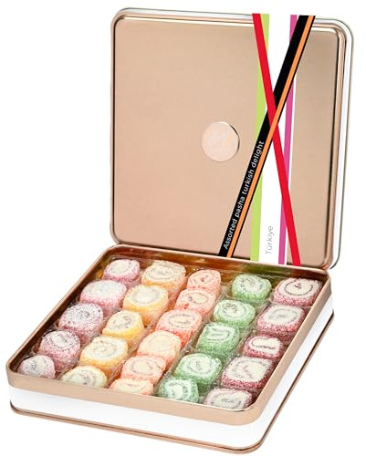Pasha Sultan Turkish Delight Fruit Coconut Gift Box, Vegan Halal, 500g | Pasha Sultan — apple, mango, strawberry, pomegranate & mint, finished in coconut