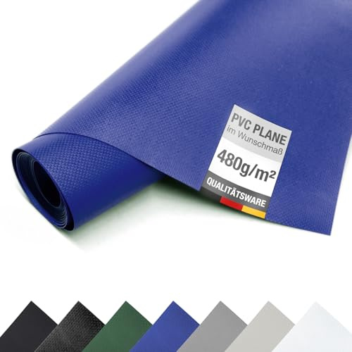 ANKO PLANEN Lona de PVC para camión 480 g/m², Venta por Metros sin Ojales - Resistente al desgarro e Impermeable, Lona Industrial de protección/Cobertura (3 m x 2 m, Azul RAL5002)