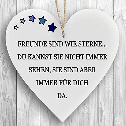 Herzschild Holzherz Holzschild 16 x 16 cm Freunde sind wie Sterne weiß Dekoschild Wandschild Schild Holz Freunde Freundin Freund
